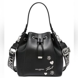 Karl Lagerfeld Black Drawstring Bucket Shoulder Bag
